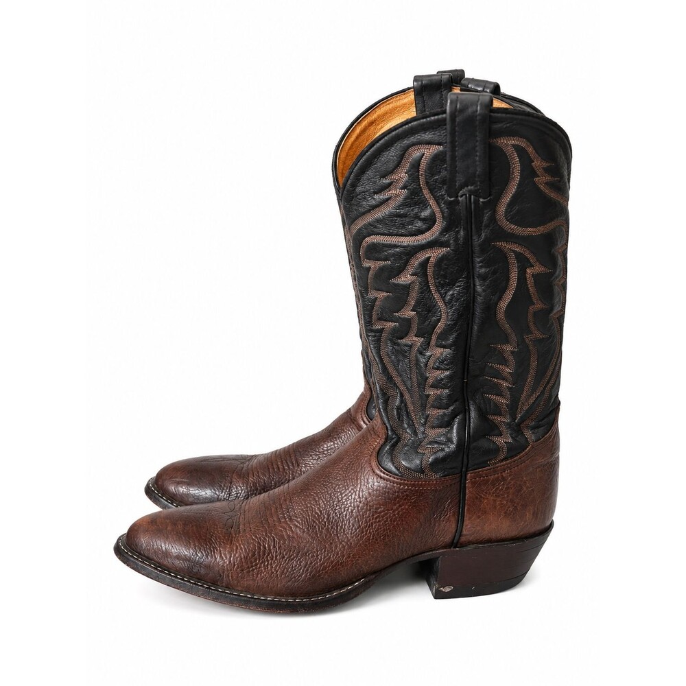 Tony Lama Western Cowboy Boots Size 9.5 E Ol' Buck Leather Brown Black Work